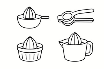 4 outline citrus squeezers and juicers flat vector illustration style isolated on white background