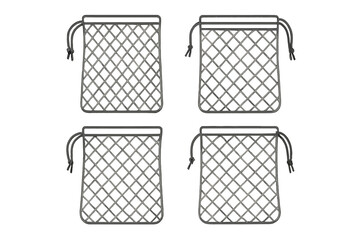 4 outline reusable produce mesh bags flat vector illustration style isolated on white background