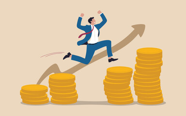 Profit Increase and Career Achievement Vector Design. Business Success with Rising Coin Stack Chart.