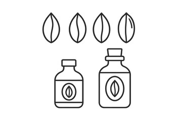 4 outline oat grains and extract bottles flat vector illustration style isolated on white background