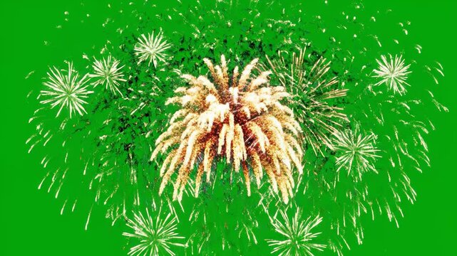 Abstract Fireworks Display on Green Screen - This video showcases a vibrant display of abstract fireworks against a green screen background, creating a festive and celebratory atmosphere.
