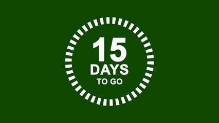 White countdown timer showing 15 days to go on a dark green background event