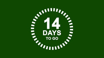 White countdown timer showing 14 days to go on a dark green background event