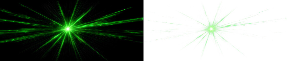 Sharp Green Laser Beams Create Dynamic Effects for Concert Show Display on Black and Transparent Background, cutout, png