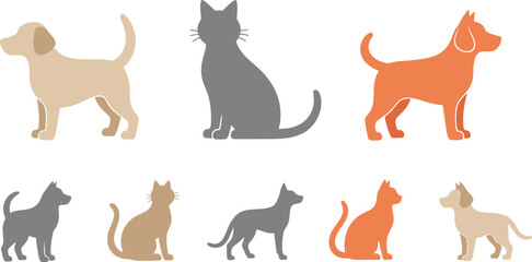 Obraz premium ミニマルフラット犬と猫のアイコンセット – シンプルなペットイラスト素材.