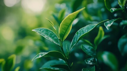On a Sri Lankan tea farm, someone picks a fresh green tea leaf by hand.
