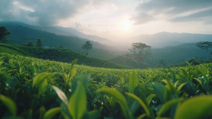 On a Sri Lankan tea farm, someone picks a fresh green tea leaf by hand.
