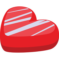Red Heart Shaped Candy with White Stripes Isolated on Transparent Background Simple Graphic Design Element for Sweetness and Love Themes