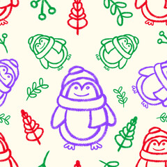 Adorable penguins seamless pattern design