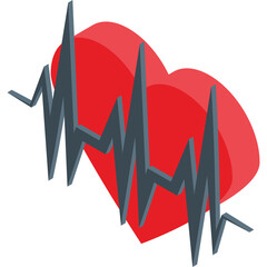 Red Heart Symbol with Gray EKG Heartbeat Line on Transparent Background