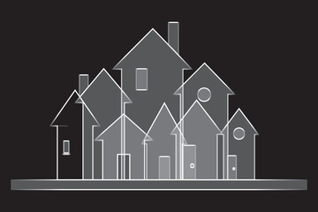 Modern real estate concept with overlapping house outlines on dark background