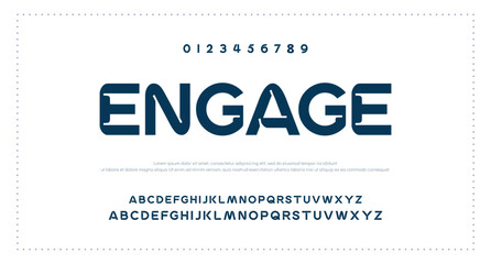 Fototapeta premium Creative simple modern urban alphabet font. Digital abstract futuristic, logo, music, sport, minimal technology typography. Simple numeric vector illustration