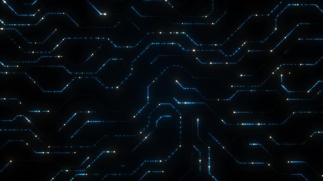 Futuristic Microchip with Glowing Neon Circuits Frame. Digital Technology, and AI in a High-Tech Virtual Interface. Product display background. Seamless loop. Concept: AI, high-tech, sci-fi, future