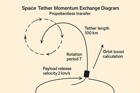 Space Tether Mechanics Diagram for Physics Education and Space Transportation Technology