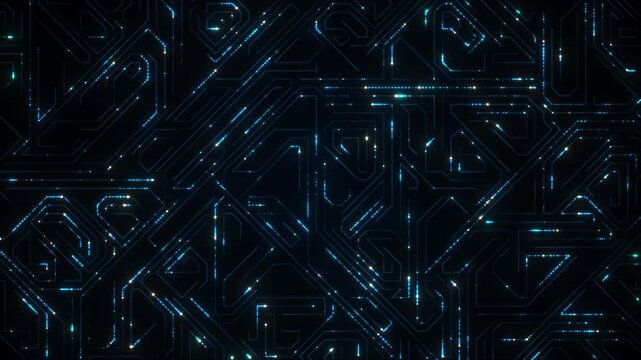 Futuristic Microchip with Glowing Neon Circuits Frame. Digital Technology, and AI in a High-Tech Virtual Interface. Product display background. Seamless loop. Concept: AI, high-tech, sci-fi, future