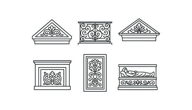 simple outline stroke icon isolated on white background sandstone tympanum relief cast iron balcony panel terra cotta pediment relief marble fireplace inset gilded wood relief basalt