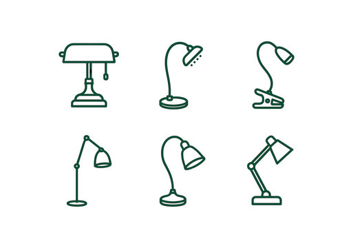simple outline stroke icon isolated on white background green glass banker lamp LED gooseneck desk lamp clip on book light adjustable floor lamp antique bronze reading lamp task focused