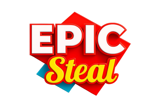 Bold red diamond shape with white epic text and yellow steal text isolated on transparent background