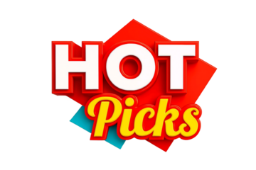 Bold and vibrant hot picks text graphic with a retro feel isolated on transparent background