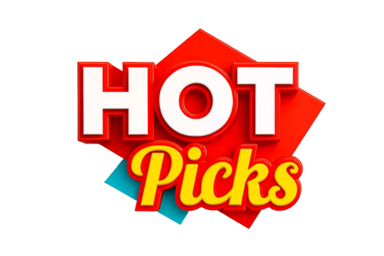 Bold and vibrant hot picks text graphic with a retro feel isolated on transparent background - Powered by Adobe
