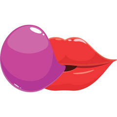 Red Lips Blowing Pink Bubblegum Close Up With Transparent Background Isolated Studio Shot Vibrant Shiny Glossy Female Beauty Concept