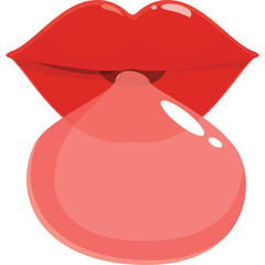 Red Lips Drooling Pink Liquid Against Transparent Background Symbolizing Desire Temptation And Craving For Sweetness