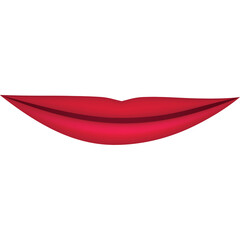 Red Lips Icon with Smooth Glossy Texture and Subtle Smile on Transparent Background