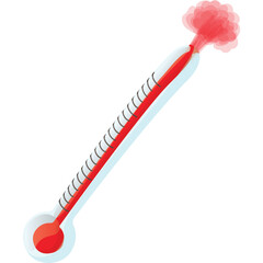 Red liquid thermometer showing high temperature with transparent background isolated on white medical scientific instrument for measuring heat or fever