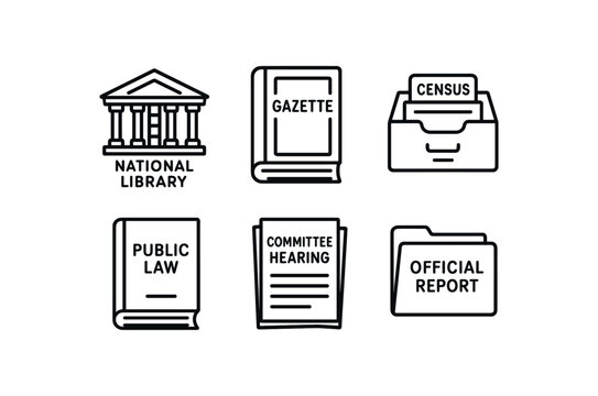 simple outline stroke icon isolated on white background National Library legislative record shelf gazette volume binder census data drawer public law archive committee hearing transcript
