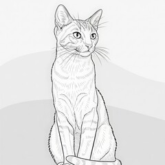 Artistic sketch of a seated domestic cat with alert eyes and whiskers