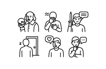 Fototapeta premium simple outline stroke icon isolated on white background Shakespeare soliloquy emotional breakdown speech revenge vow scene silent room confession love declaration monologue endgame