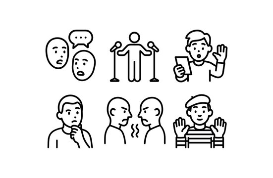 simple outline stroke icon isolated on white background unrehearsed dialogue exchange audience suggestion skit off script character moment ad lib response spontaneous conflict pantomime