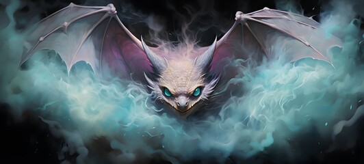 a light Bat Dryad Monster , coming out of the smoke,generative AI
