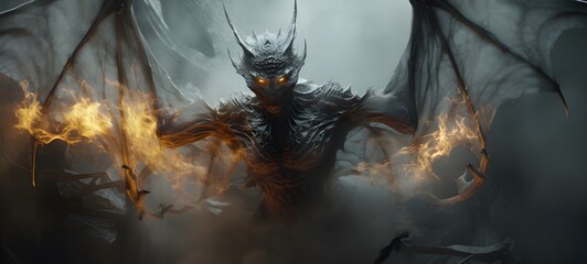 a light Bat Dryad Monster , coming out of the smoke,generative AI