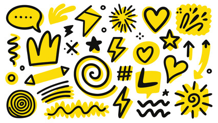 Obraz premium Abstract yellow doodles on a clean white background, designed by Julia for Stocksy United, adding a cheerful touch.eps