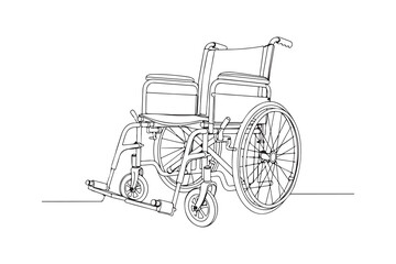 Fototapeta premium A detailed line art illustration of a wheelchair, symbolizing accessibility and mobility. Ideal for designs related to health care, disability support, and inclusive design