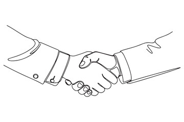 A sleek line art illustration of a handshake, symbolizing professional agreements, partnerships, and mutual respect. Perfect for designs related to business, cooperation, and trust
