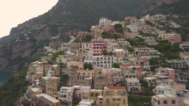 Aerial view of Positanos colorful cliffside homes on the Amalfi Coast