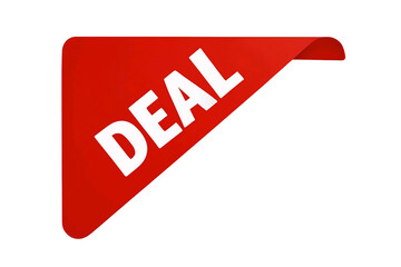 Red corner tag with the word deal in white text representing a special offer or discount isolated on transparent background
