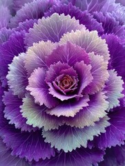 Obraz premium Close up of a Decorative Cabbage With Layered, Purple and White Leaves Forming an Intricate Rosette Pattern
