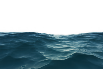 Deep Blue ocean water surface with gentle waves and ripples. Isolated on transparent background, png