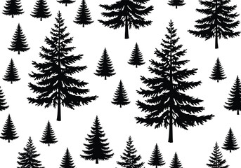 Pine Tree Forest Silhouette Nature Woodland Evergreen Landscape Background Illustration Black White Minimalist Design Outdoor Scenic Wilderness Timber Fir Spruce