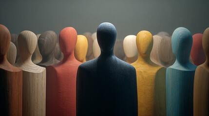 Stylized human figures in mixed colors, unity and identity, diversity