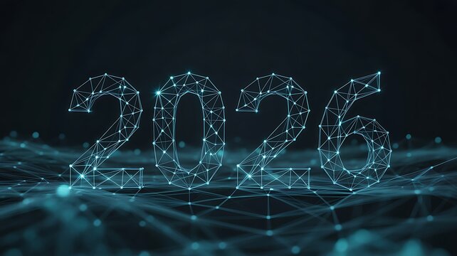 Futuristic Digital Network Forming the Year 2026 in Glowing Blue Light future