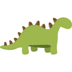 Green cartoon dinosaur with brown spikes on its back on a white background