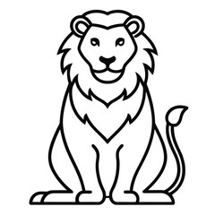 Majestic sitting lion outline. Simple vector logo or mascot for power and royalty.