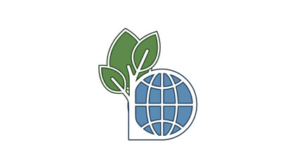 Stylized emblem featuring green leaves next to a blue globe with white grid lines