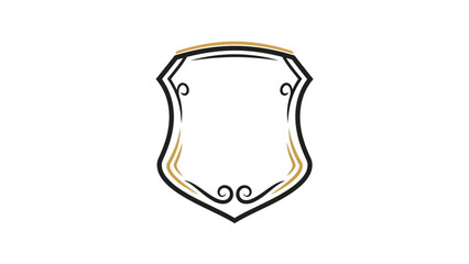 Stylized emblem design featuring a shield-like shape, with black and gold lines