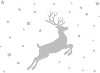 Reindeer Stars Antlers Leaping Jumping Flying Motion Christmas Holiday Festive Seasonal Winter Silhouette Elegant Decorative Magical Illustration Design Art