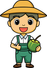 a cute farmer holding a Coconut.